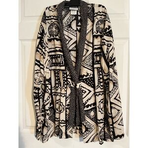 Cabrais Collection Tribal Geometric Print Rayon Tie Front Cardigan Jacket Large